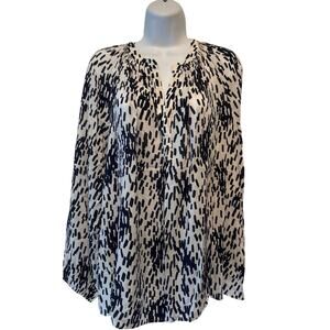 Boden Lightweight Long Sleeved Navy & White Pattern Blouse Balloon Sleeve 16 EUC